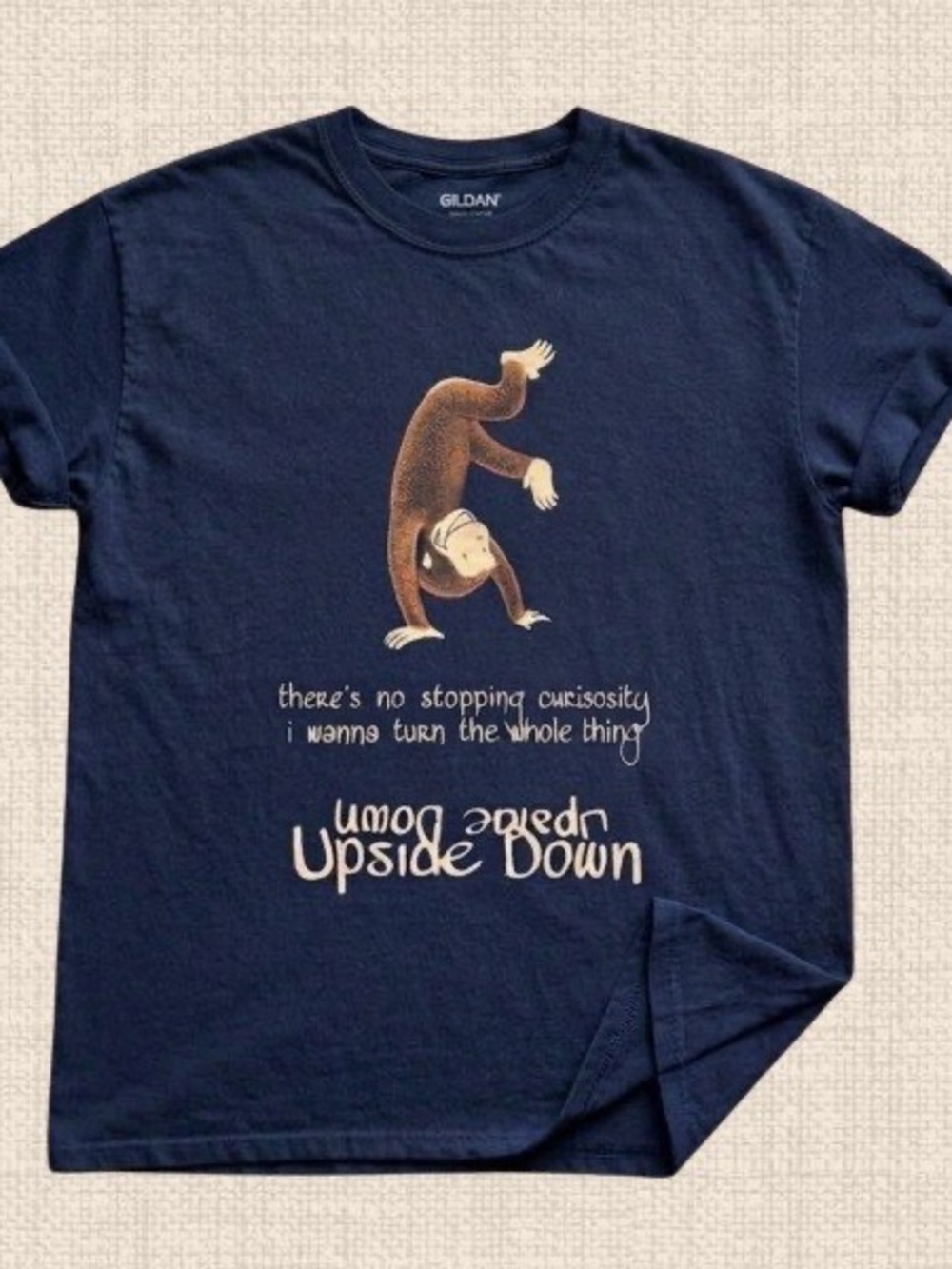 Curious George Upside Down Gildan Navy Graphic Tee